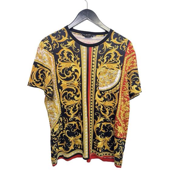 Versace Le Pop Classique Baroque Print T-Shirt Black Gold - Picture 1 of 5